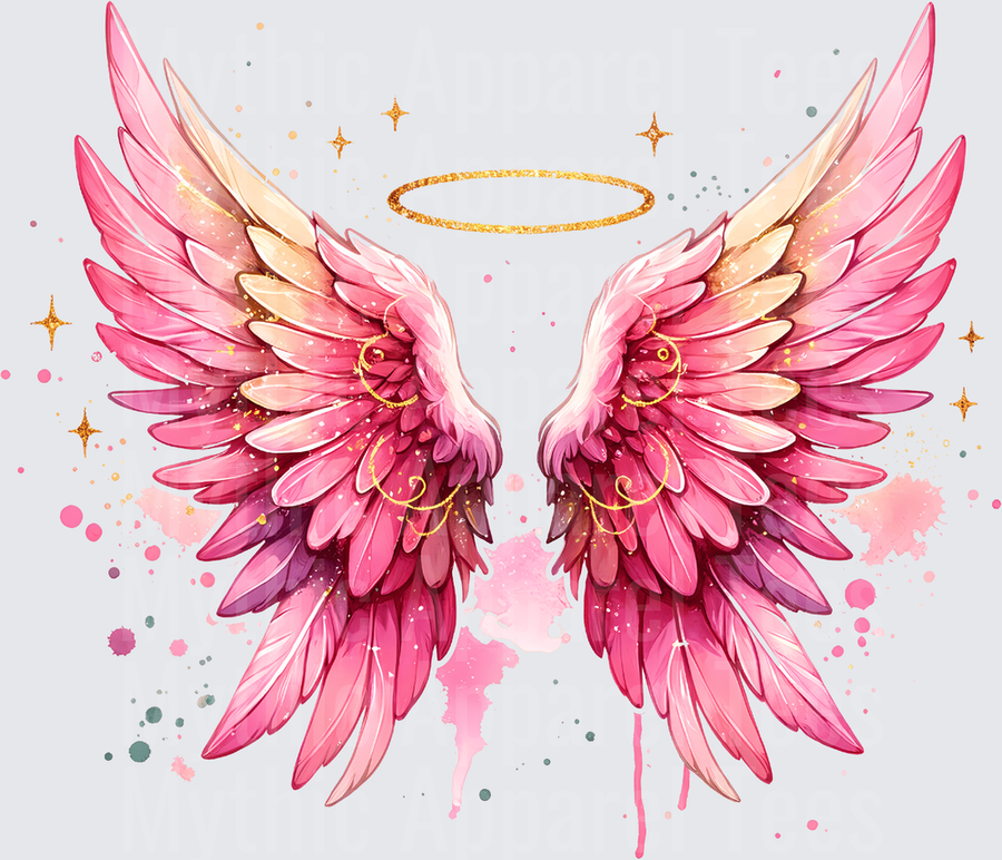 Angel Wings Pink Glitter Halo Gold Stars Watercolor Splash