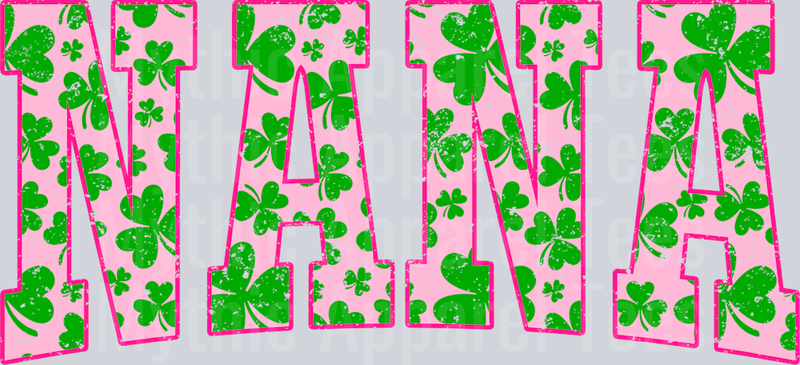 Pink Shamrock Nana St Patrick's Day College Font Floral and shamrock pattern