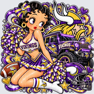 Betty Boop Minnesota Vikings Cheerleader with Purple and Gold Jeep Football Glam Design