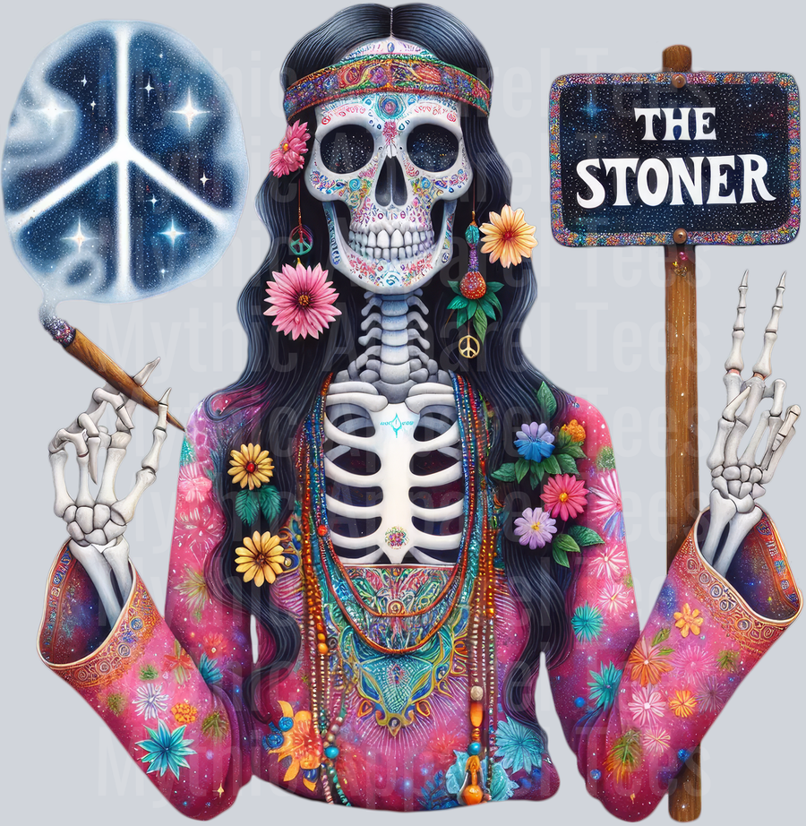 The Stoner Weed Hippie Skelly Girl DTF Skull Transfers