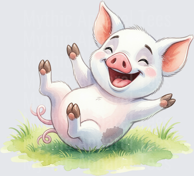 Moana Pua the Pig Rolling in Grass Watercolor
