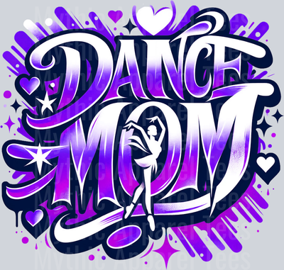 001 Dance Mom 1 Airbrushed Purple DTF Dance Mom Transfers