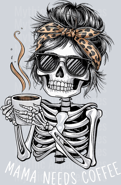 Mama needs coffee skull girl with hot cup of coffee DTF Coffee Transfers