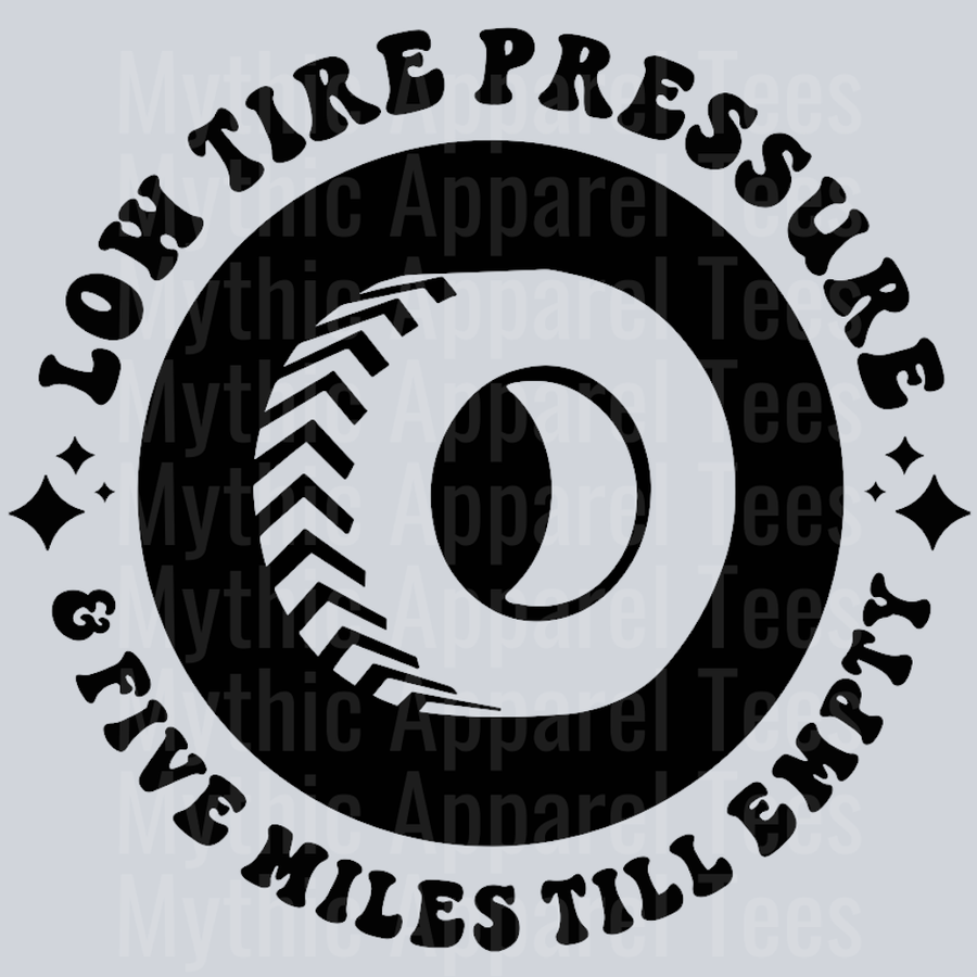 Running On Low Tires Pressure And Five Miles Till Empty Pocket Design Wavey Retro Style Funny Shirt Design