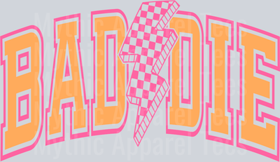 Baddie Empowering Checker Orange Varsity Letters