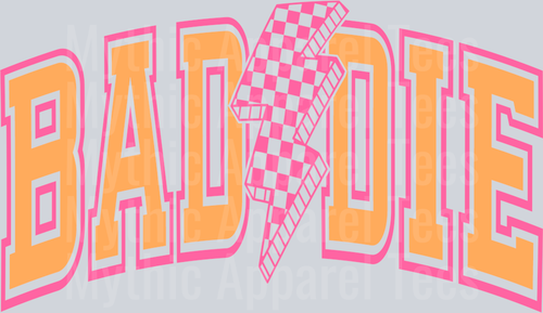 Baddie Empowering Checker Orange Varsity Letters