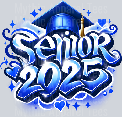 001 Airbrushed Senior 2025 BLUE DTF 2025 Senior Graduation Transfers