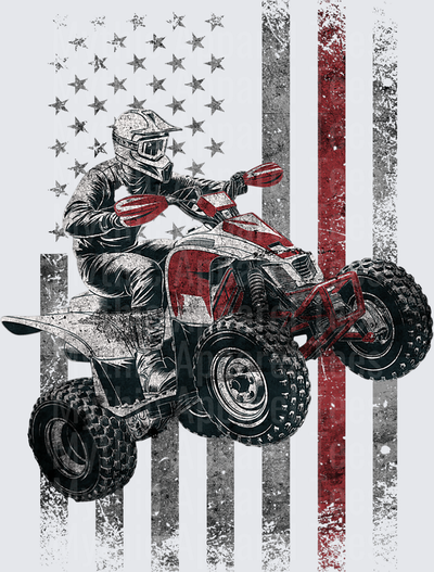 Patriotic ATV Rider Catching Air on Grunge American Flag Background
