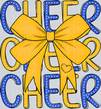 Yellow and Blue Cheer bow with dots DTF Cheer Bow Transfers