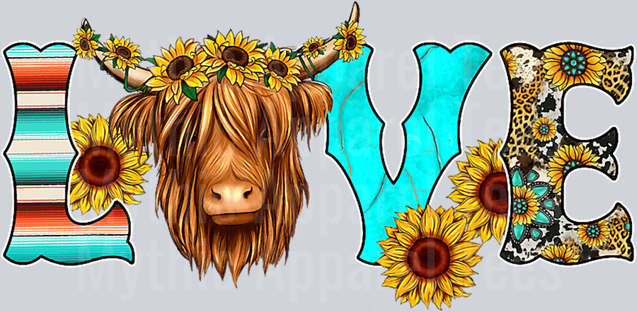 Western LOVE Highland Cow DTF Highland Cow Transfers