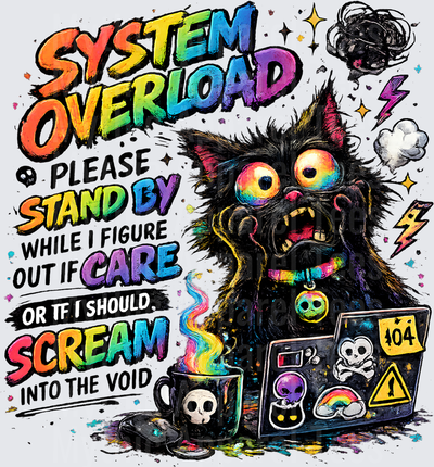 Sarcastic Skull Cat System Overload Please Stand By Scream Into The Void