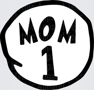 DR Seuss Thing Style Mom 1 Circle Badge Black and White