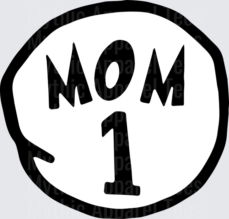 DR Seuss Thing Style Mom 1 Circle Badge Black and White