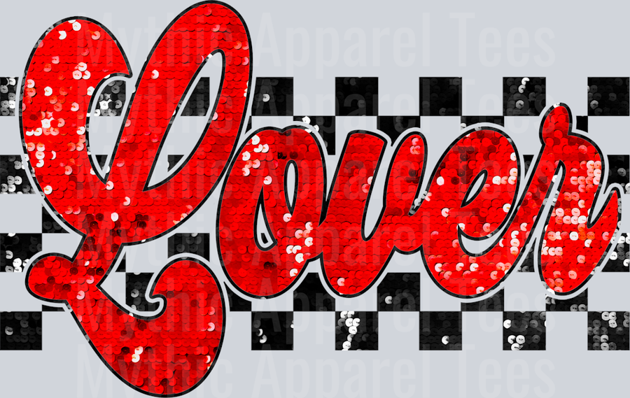 Lover Red Distressed Black Checkered Pattern Valentines Day Design