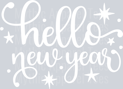 Hello New Year White DTF New Year Transfers