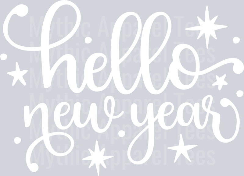 Hello New Year White DTF New Year Transfers