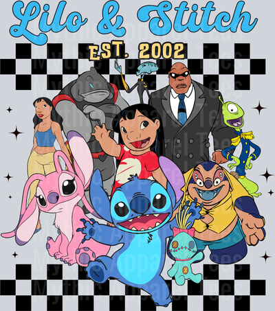 Lilo and Stitch Checkers with Characters DTF Lilo and Stitch Transfers