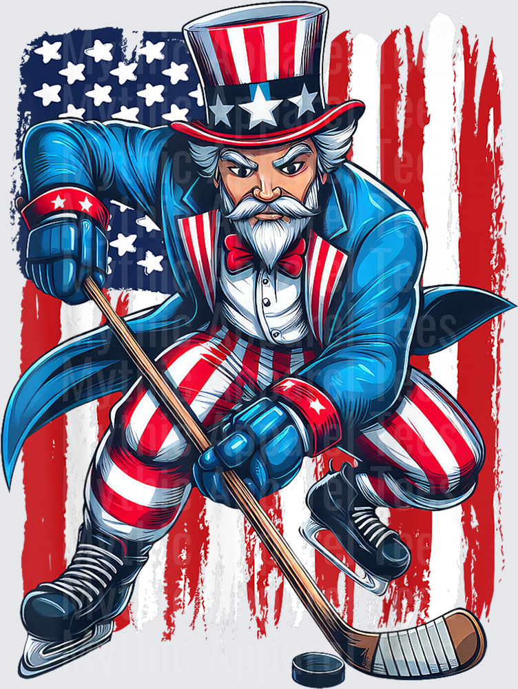 Ice Hockey Patriotic Uncle Sam Player American Flag Background