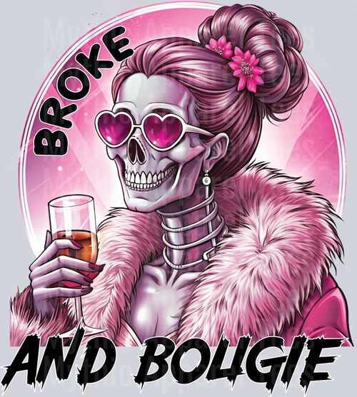 Broke and Bougie Sassy Skull DTF Skull Transfers