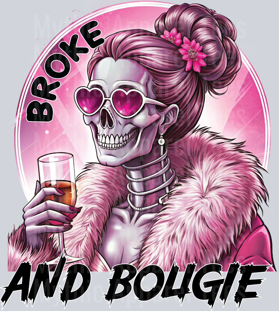 Broke and Bougie Sassy Skull DTF Skull Transfers
