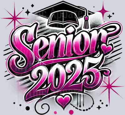 004 Senior 2025 Airbrushed Pink DTF 2025 Senior Graduation Transfers