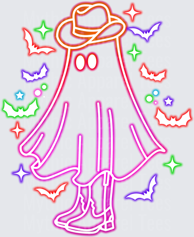 Halloween Neon Cowboy Ghost with Boots and Bats