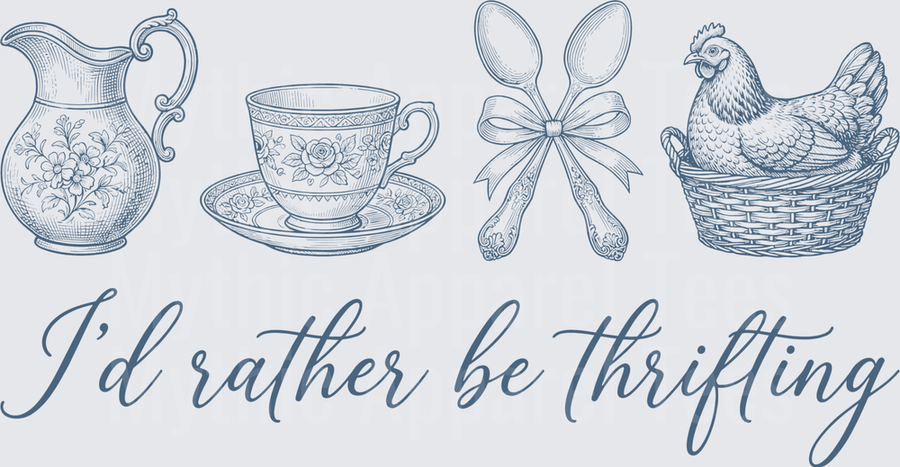I'd Rather Be Thrifting Vintage Teacup Pitcher Spoons Hen Design