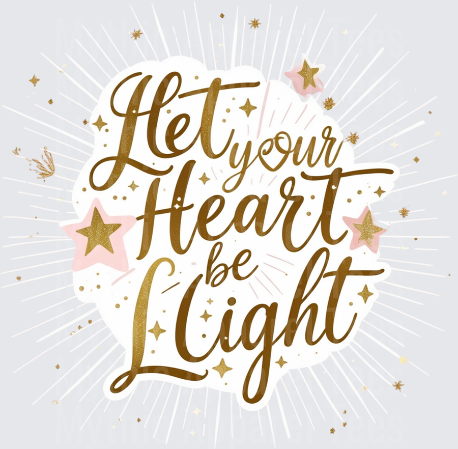 Christmas Let Your Heart Be Light Gold Script Stars Design