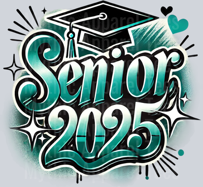 008 Senior 2025 Airbrushed Teal DTF 2025 Senior Graduation Transfers