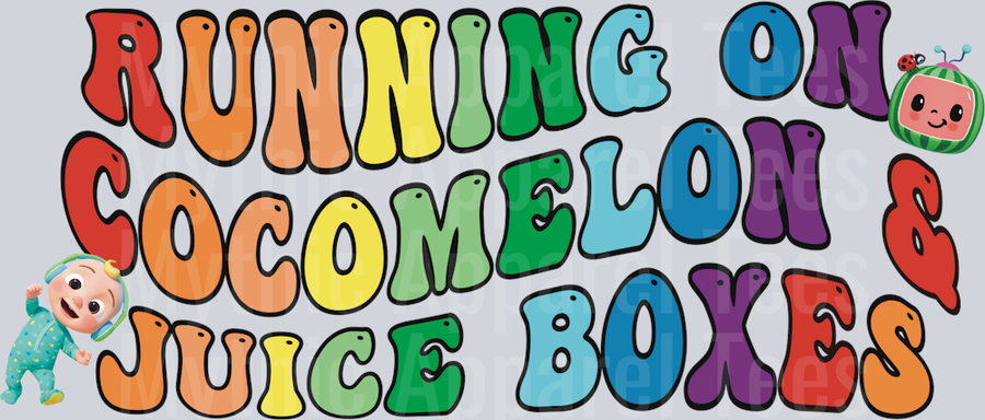 Running on Cocomelon and Juice Boxes DTF Cocomelon Transfers