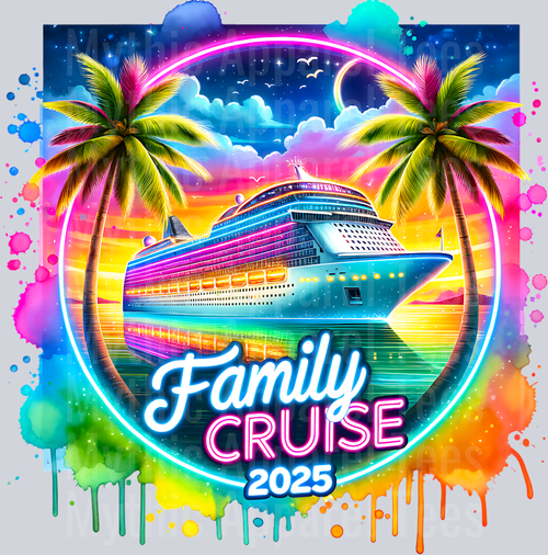 Family Cruise 2025 Circle rainbow with paint drips DTF Cruise Transfers