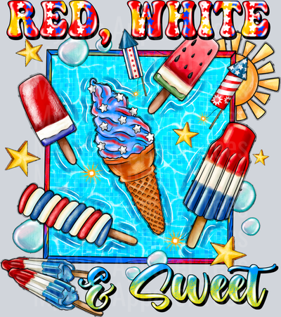 Red White Sweet ice cream and pop sickle 4th of july DTF Patriotic Transfers
