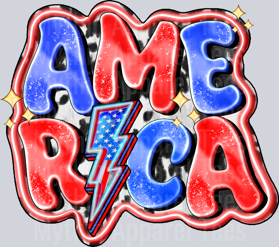 America Words Bolt 4th of july DTF Patriotic Transfers