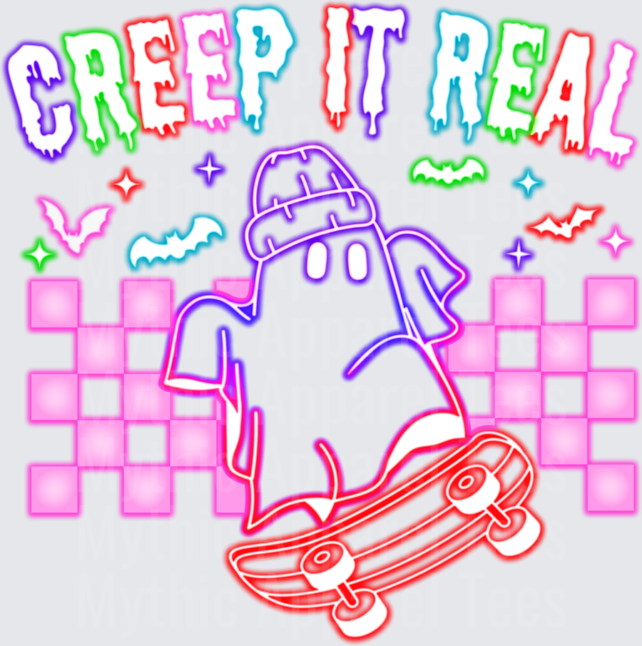 Halloween Creep It Real Neon Ghost Skater Checkered Bats