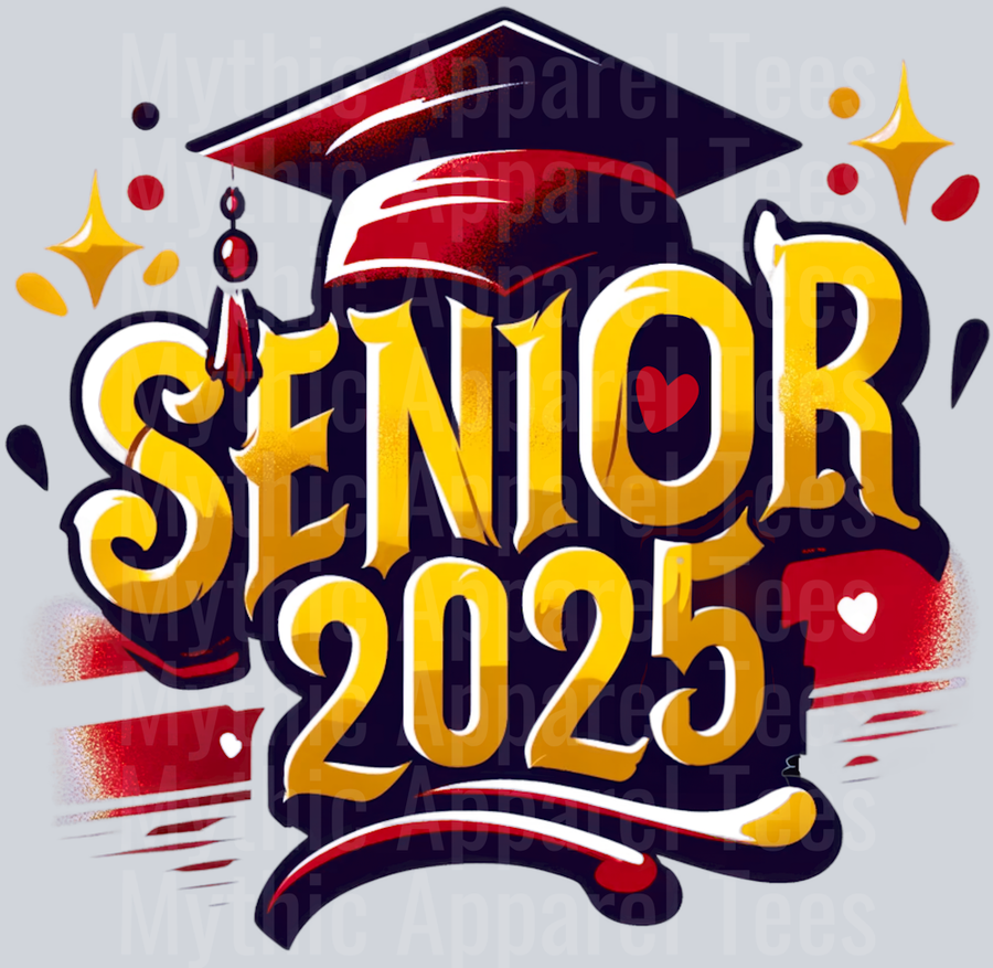 0024 Senior 2025 Airbrushed Red and Gold DTF 2025 Senior Graduation Transfers