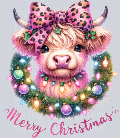 Merry Christmas Highland Cow DTF Christmas Transfers