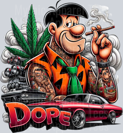Fred Flintstone Hotrod DOPE Smoking Pop Culture DTF Weed Transfers