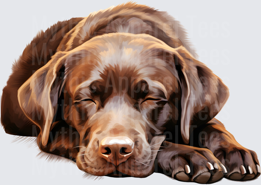 Sleeping Chocolate Labrador Retriever Curled Up Resting Peaceful Nap Dog Lover
