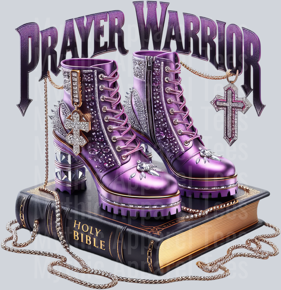 Boots on bible 3 cross PW Purple Prayer Warrior DTF Religious Transfers