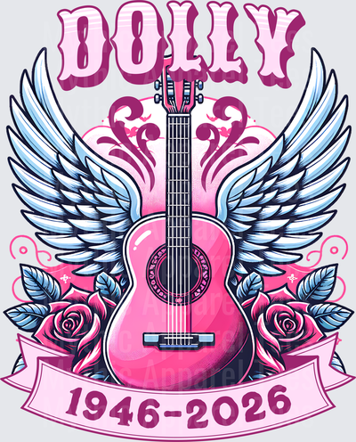 Dolly Parton 1946-2026 Memorial Pink Guitar Angel Wings Roses Tribute