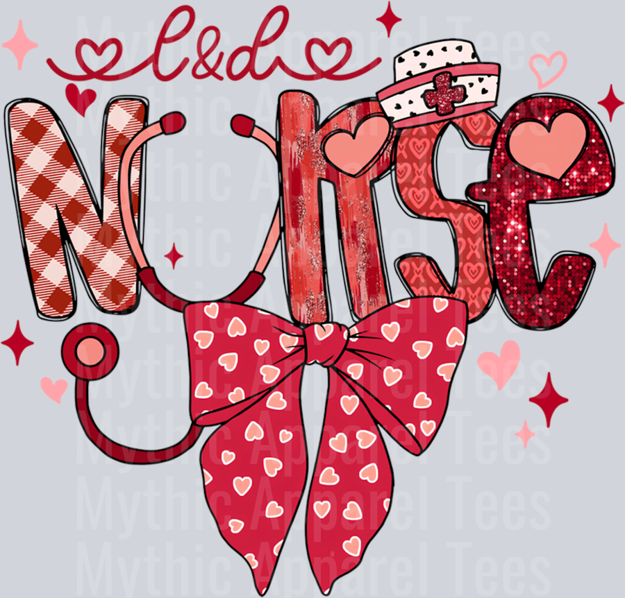 AZ838 L&D Nurse Stethoscope Coquette Bow Heart Valentine Nursing Long Sleeve T-Shirt (1)