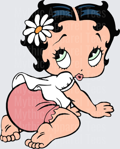 Baby Betty Boop Crawling with Daisy Flower Hair Clip White Top Pink Bloomers