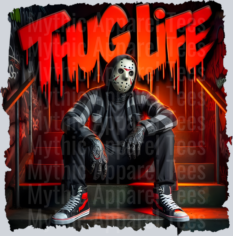 Jason Vorhees RED DRIPPING BLOOD on stairs Horror Movie DTF Thug Life Transfers