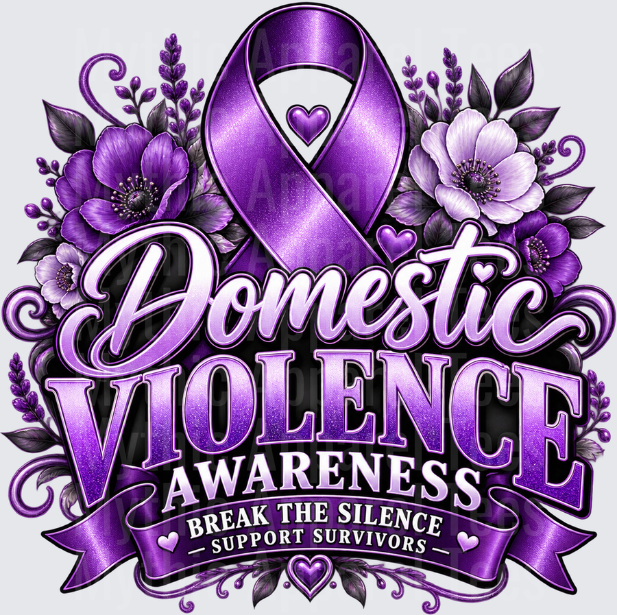 Domestic Violence Awareness Break The Silence Support Survivors Purple Ribbon Floral Design