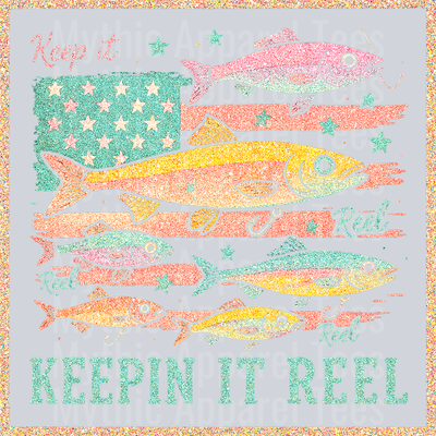 Patriotic Fish American Flag Glitter DTF Fishing Transfers