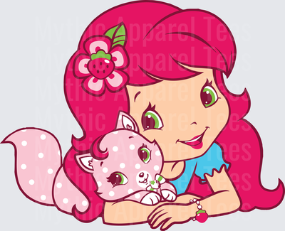 Strawberry Shortcake Hugging Custard the Pink Polka Dot Cat