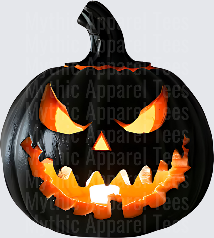 Glowing Black Jack-O-Lantern Evil Face Carved Pumpkin Candlelit Halloween