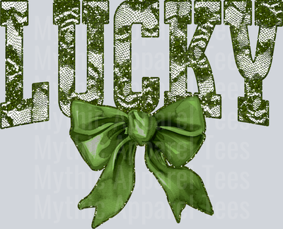 Olive Green Lace Lucky St Patrick's Day College Font Floral and shamrock pattern