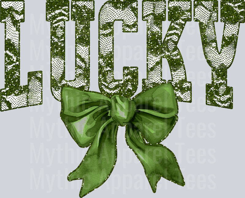 Olive Green Lace Lucky St Patrick's Day College Font Floral and shamrock pattern