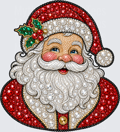 Christmas Bling Rhinestone Diamond Art Santa Claus with Holly Berry Hat and Sparkling White Beard